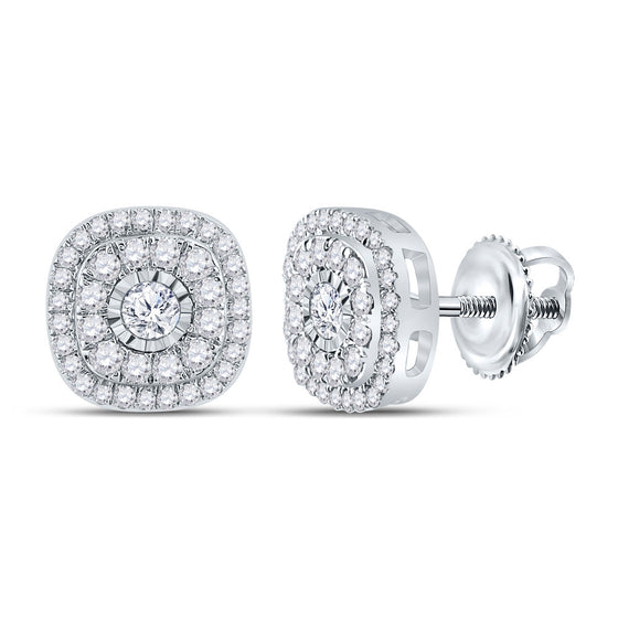 10k White Gold Womens Round Diamond Square Earrings 3/8 Cttw