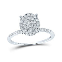  10k White Gold Womens Round Diamond Oval Cluster Ring 1/3 Cttw