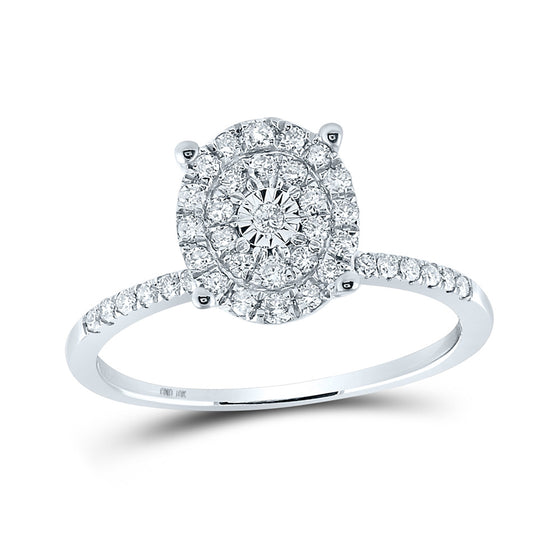 10k White Gold Womens Round Diamond Oval Cluster Ring 1/3 Cttw