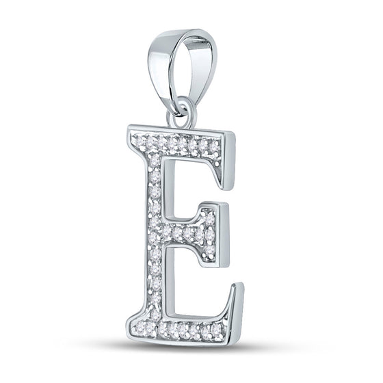 10k White Gold Womens Round Diamond Initial E Letter Pendant 1/12 Cttw