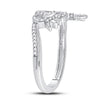 10k White Gold Womens Round Diamond King Queen Heart Ring 1/6 Cttw