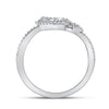 10k White Gold Womens Round Diamond King Queen Heart Ring 1/6 Cttw