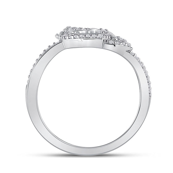 10k White Gold Womens Round Diamond King Queen Heart Ring 1/6 Cttw