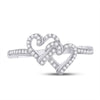 10k White Gold Womens Round Diamond Double Heart Ring 1/8 Cttw