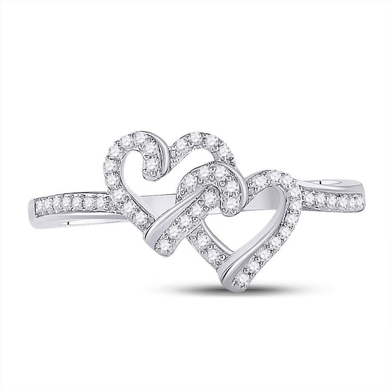 10k White Gold Womens Round Diamond Double Heart Ring 1/8 Cttw