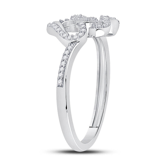 10k White Gold Womens Round Diamond Double Heart Ring 1/8 Cttw
