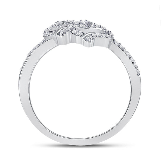 10k White Gold Womens Round Diamond Double Heart Ring 1/8 Cttw