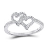 10k White Gold Womens Round Diamond Double Heart Ring 1/8 Cttw
