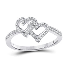  10k White Gold Womens Round Diamond Double Heart Ring 1/8 Cttw