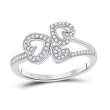  10k White Gold Womens Round Diamond Triple Heart Ring 1/6 Cttw