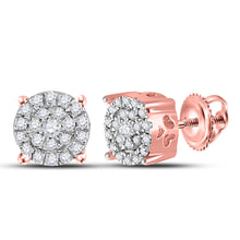  10k Rose Gold Womens Round Diamond Cluster Earrings 1/8 Cttw