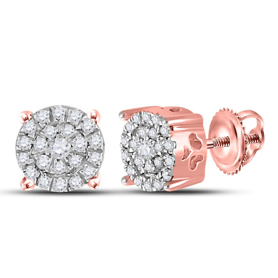10k Rose Gold Womens Round Diamond Cluster Earrings 1/8 Cttw