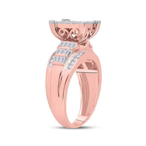 10k Rose Gold Round Diamond Cluster Bridal Wedding Engagement Ring 1 Cttw