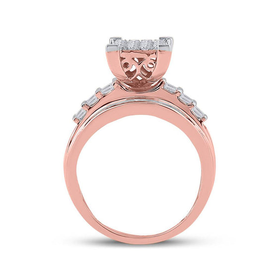 10k Rose Gold Round Diamond Cluster Bridal Wedding Engagement Ring 1 Cttw