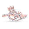 10k Rose Gold Womens Round Diamond King Queen Heart Ring 1/6 Cttw