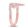 10k Rose Gold Womens Round Diamond King Queen Heart Ring 1/6 Cttw