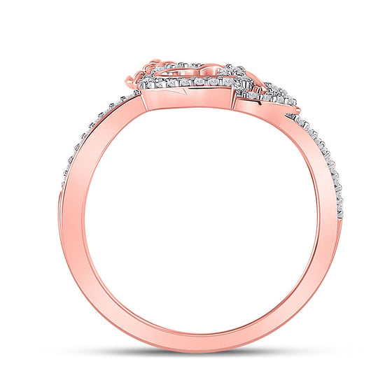 10k Rose Gold Womens Round Diamond King Queen Heart Ring 1/6 Cttw