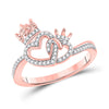 10k Rose Gold Womens Round Diamond King Queen Heart Ring 1/6 Cttw
