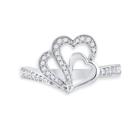 10k White Gold Womens Round Diamond Heart Ring 1/5 Cttw