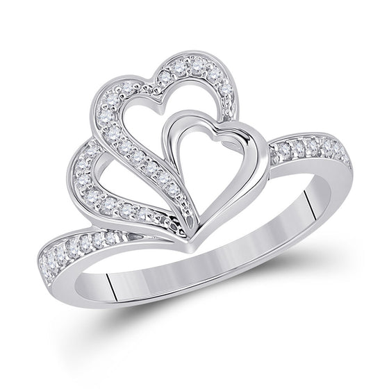 10k White Gold Womens Round Diamond Heart Ring 1/5 Cttw