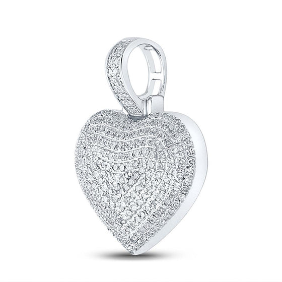 10k White Gold Womens Round Diamond Charmed Heart Pendant 3/4 Cttw