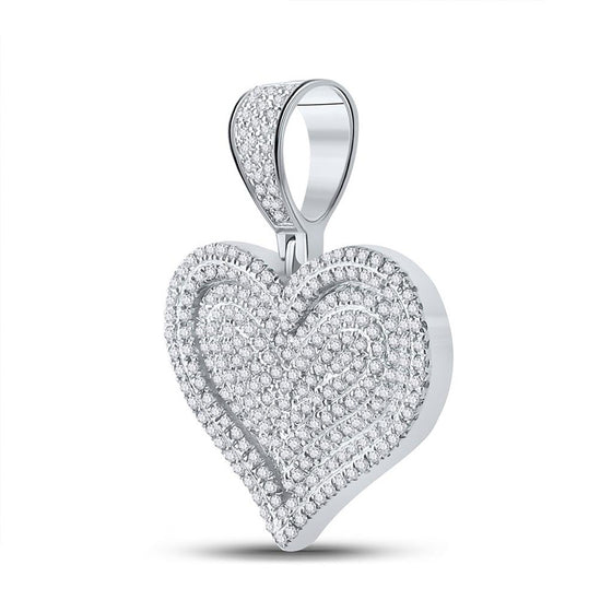 10k White Gold Mens Round Diamond Heart Charm Pendant 3/4 Cttw