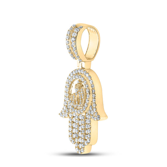 10k Yellow Gold Mens Round Diamond Hamsa Allah Charm Pendant 3 Cttw