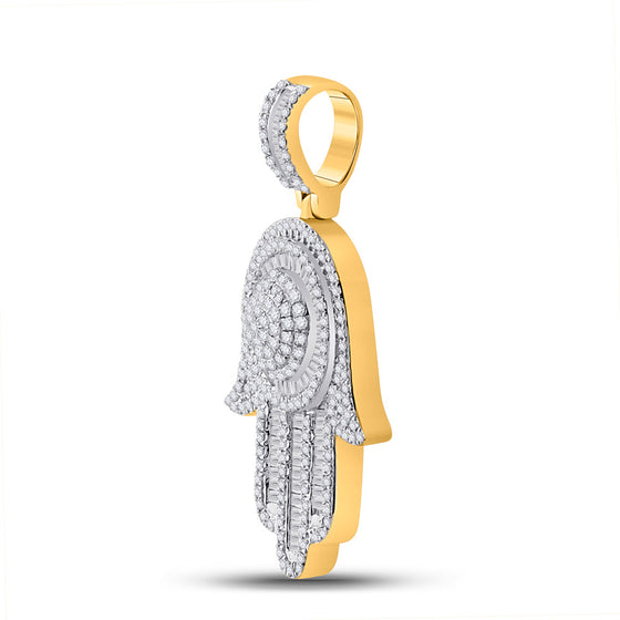 10k Yellow Gold Mens Baguette Diamond Hamsa Charm Pendant 1 Cttw