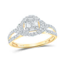  14k Yellow Gold Womens Baguette Diamond Halo Ring 3/4 Cttw