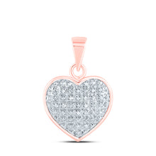 10k Rose Gold Womens Round Diamond Heart Pendant 1/10 Cttw