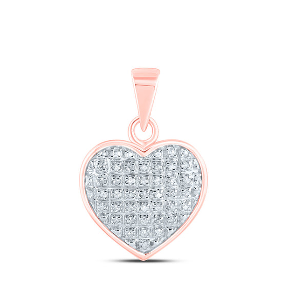 10k Rose Gold Womens Round Diamond Heart Pendant 1/10 Cttw