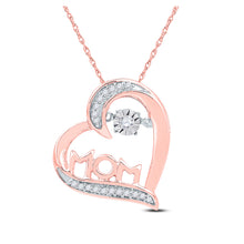  10k Rose Gold Womens Round Diamond Mom Heart Pendant 1/10 Cttw