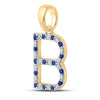10k Yellow Gold Womens Round Blue Sapphire Diamond B Letter Pendant 1/4 Cttw