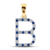 10k Yellow Gold Womens Round Blue Sapphire Diamond B Letter Pendant 1/4 Cttw