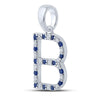 10k White Gold Womens Round Blue Sapphire Diamond B Letter Pendant 1/4 Cttw