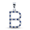 10k White Gold Womens Round Blue Sapphire Diamond B Letter Pendant 1/4 Cttw