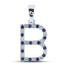  10k White Gold Womens Round Blue Sapphire Diamond B Letter Pendant 1/4 Cttw