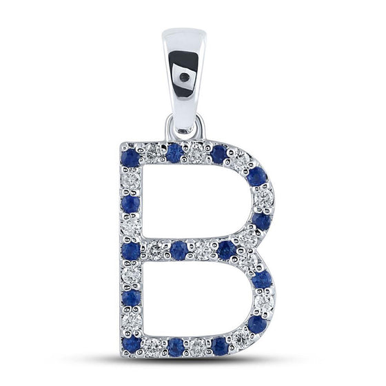 10k White Gold Womens Round Blue Sapphire Diamond B Letter Pendant 1/4 Cttw