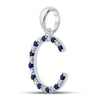 10k White Gold Womens Round Blue Sapphire Diamond C Letter Pendant 1/5 Cttw