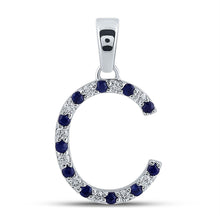  10k White Gold Womens Round Blue Sapphire Diamond C Letter Pendant 1/5 Cttw