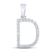  10k White Gold Womens Round Diamond D Initial Letter Pendant 1/5 Cttw