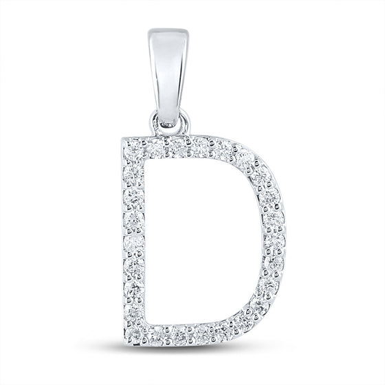 10k White Gold Womens Round Diamond D Initial Letter Pendant 1/5 Cttw