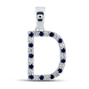 10k White Gold Womens Round Blue Sapphire D Letter Pendant 1/4 Cttw