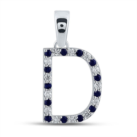 10k White Gold Womens Round Blue Sapphire D Letter Pendant 1/4 Cttw