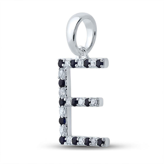 10k White Gold Womens Round Blue Sapphire Diamond E Letter Pendant 1/5 Cttw