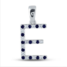  10k White Gold Womens Round Blue Sapphire Diamond E Letter Pendant 1/5 Cttw