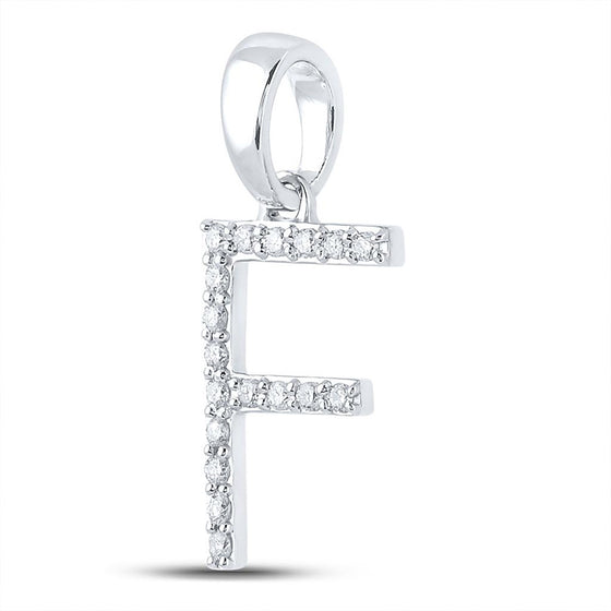 10k White Gold Womens Round Diamond F Initial Letter Pendant 1/8 Cttw