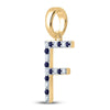 10k Yellow Gold Womens Round Blue Sapphire Diamond F Letter Pendant 1/5 Cttw