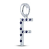 10k White Gold Womens Round Blue Sapphire Diamond F Letter Pendant 1/5 Cttw