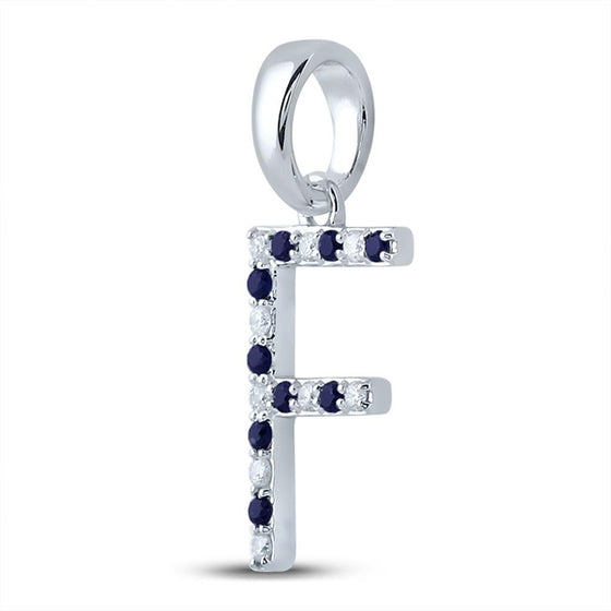 10k White Gold Womens Round Blue Sapphire Diamond F Letter Pendant 1/5 Cttw